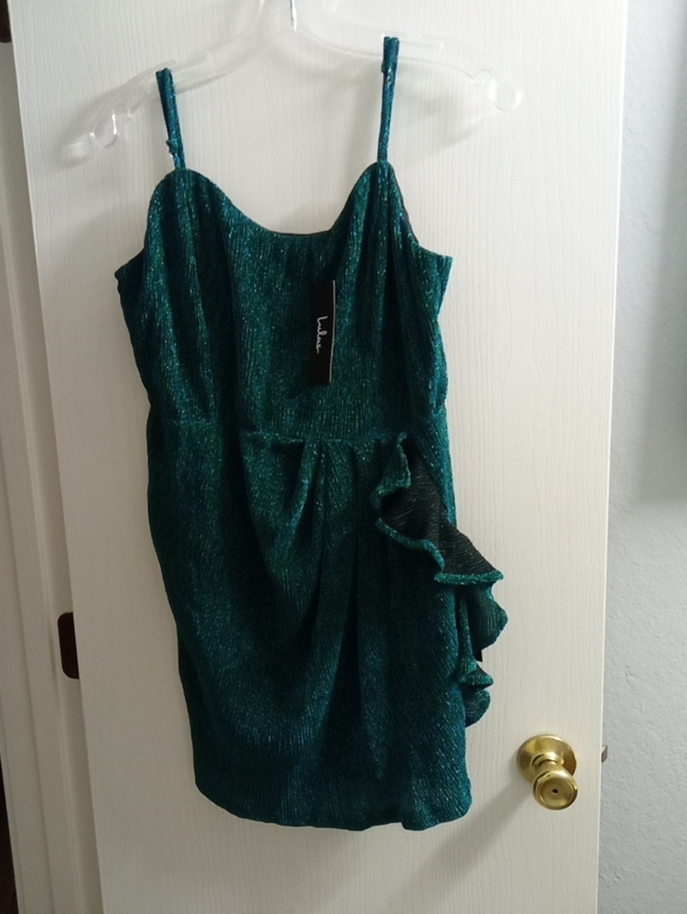 Lulu's Shimmer Teal Ruffle Mini Dress